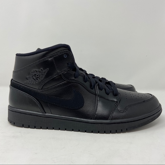 Air Jordan 1 Mid Triple Black Mens Retro Nike - Picture 2 of 8